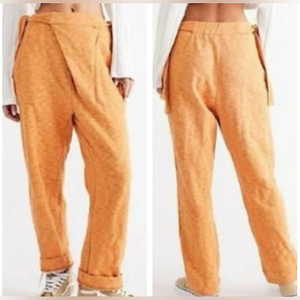 Free People Beach Washed Orange Side Tie Wide Leg Pants Size XS EUC